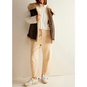 FREE PEOPLE Osaka Mid Rise Barrel Jean Womens 28 Latte Tan Cropped Twill NEW